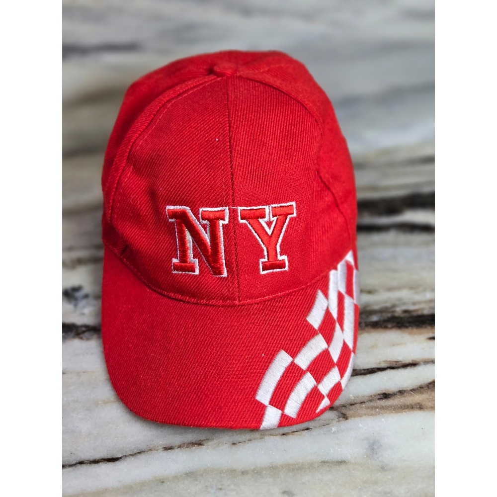 Red NY Embroidered Baseball Cap Checkered Racing Pattern Adjustable Hat NYC